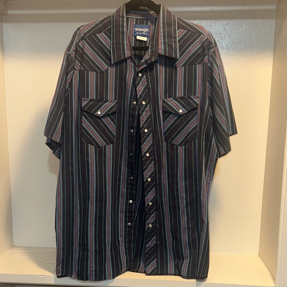 Wrangler Men's Dark Striped Button-Down Shirt